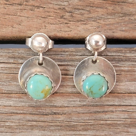 None Jewelry - Sterling Light Green Turquoise Post Dangle Earrings